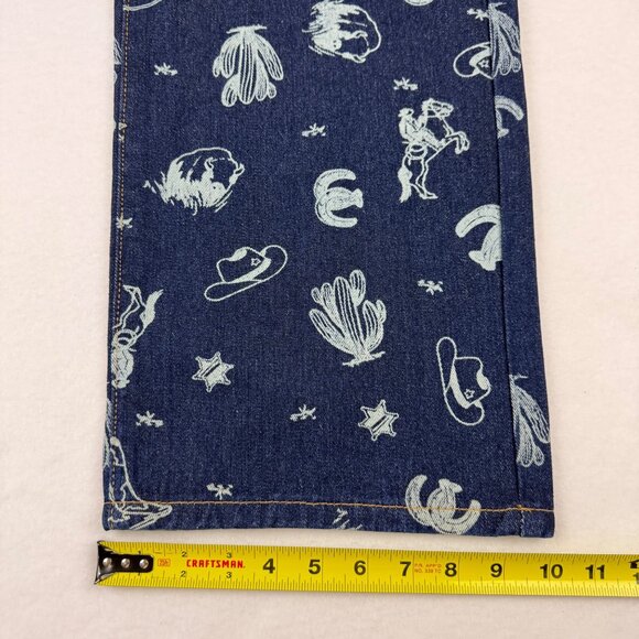 Cali 1850 Women's Wide Leg Mid Rise Western Print Blue Denim Jean Size 11/30 NWT - Picture 9 of 10